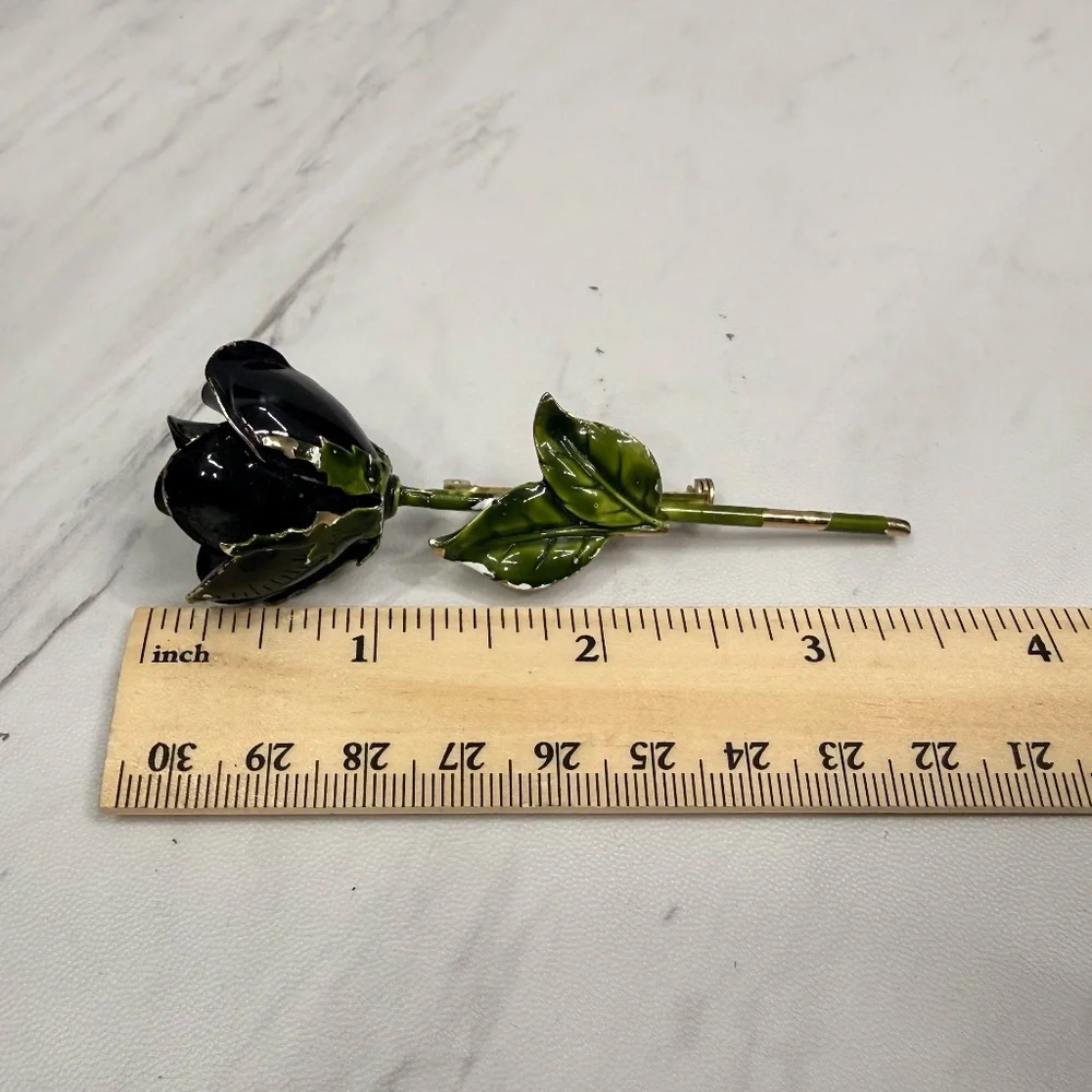 Gold Tone Black Rose Brooch - Picture 12 of 12